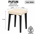 KARE TEKLİ PUF TAKIMI TABURE BENCH MAKYAJ SANDALYESİ SİYAH AYAK - Görsel 2