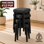 KARE 4LÜ PUF TAKIMI TABURE BENCH MAKYAJ SANDALYESİ SİYAH AYAK