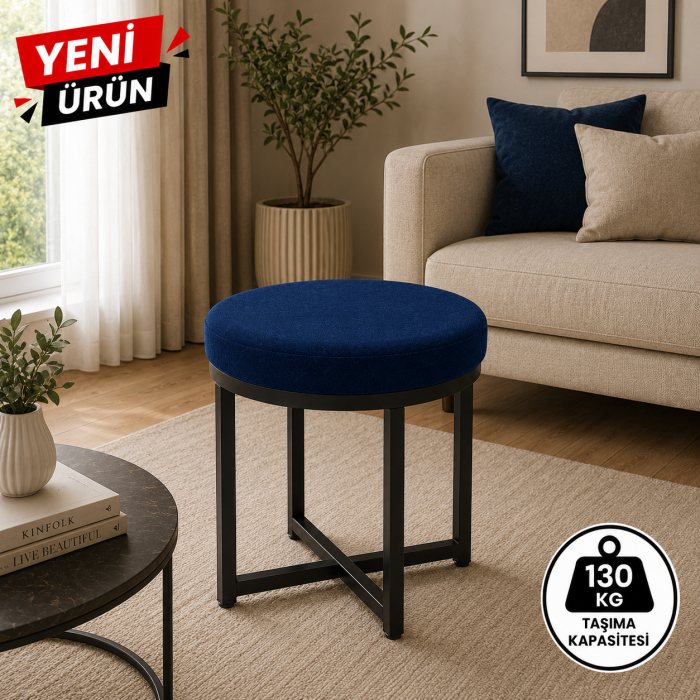 ZİRO TEKLİ PUF TABURE BENCH MAKYAJ SANDALYESİ SİYAH AYAK - Görsel 2
