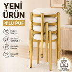 ZÜMRA 4LÜ PUF TABURE BENCH MAKYAJ SANDALYESİ GOLD AYAK