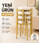 ZÜMRA 4LÜ PUF TABURE BENCH MAKYAJ SANDALYESİ GOLD AYAK