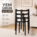 ZÜMRA 4LÜ PUF TABURE BENCH MAKYAJ SANDALYESİ SİYAH AYAK - Görsel 2
